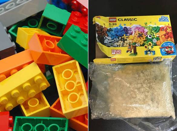  Criança encontra droga dentro de caixa de lego; substância era equivalente a R$ 160 mil. (Foto: reprodução montagem R7) 