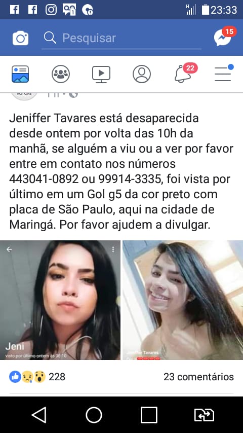 Família tinha feito apelo nas redes sociais para encontrar Jeniffer. (Foto: reprodução das redes sociais) 