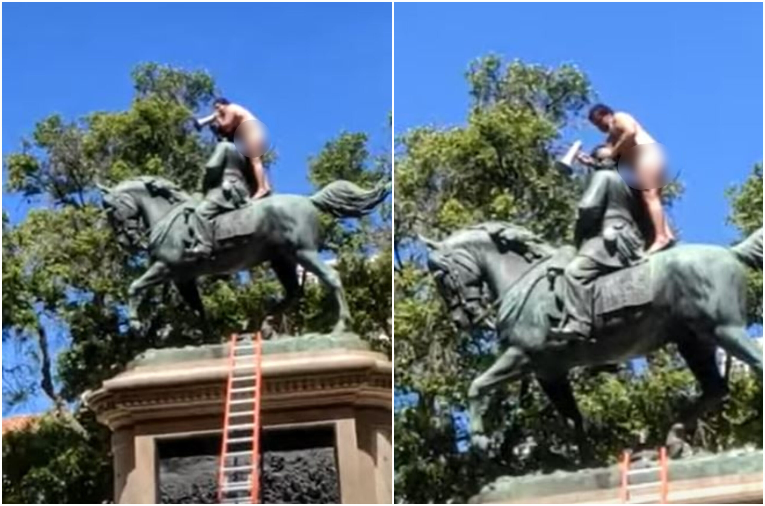  pelado em estatua 