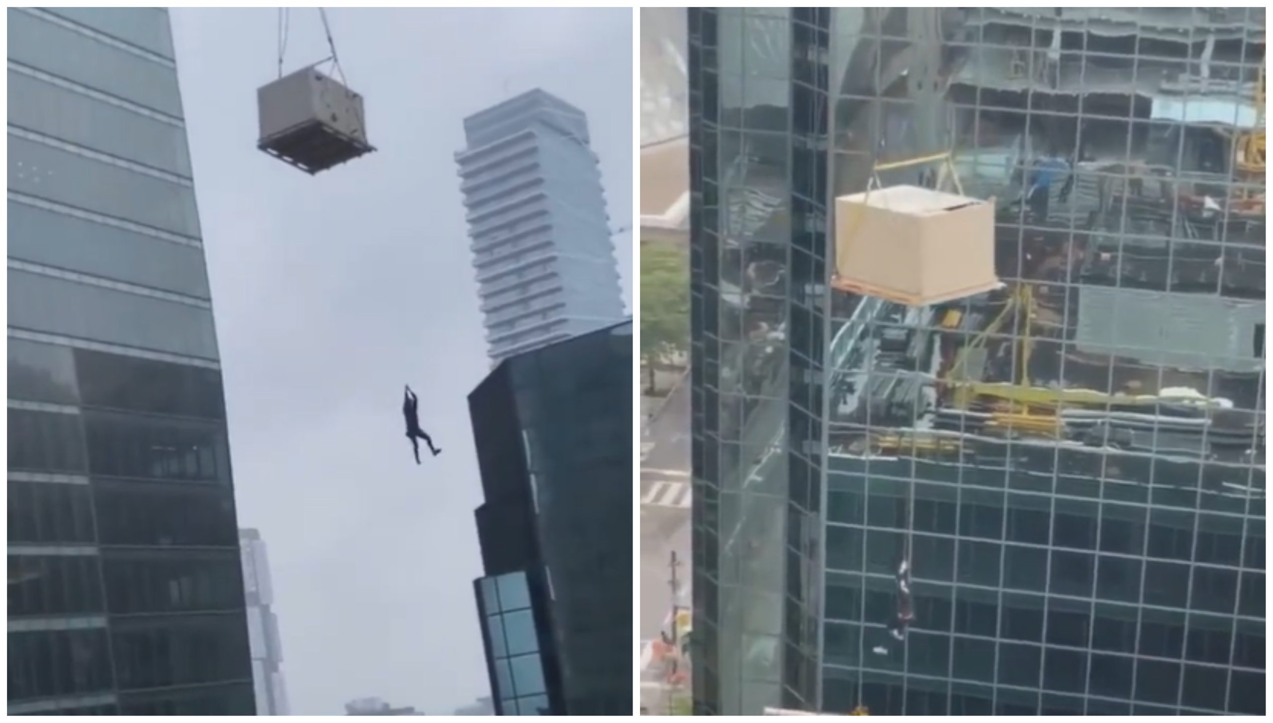  VÍDEO: Operário vive momentos de pânico ao ficar pendurado a mais de 100 metros de altura 