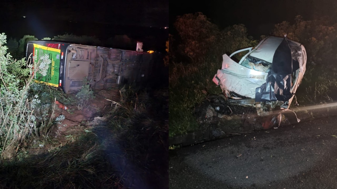 Batida frontal entre carros é registrada na BR-277 em Cascavel