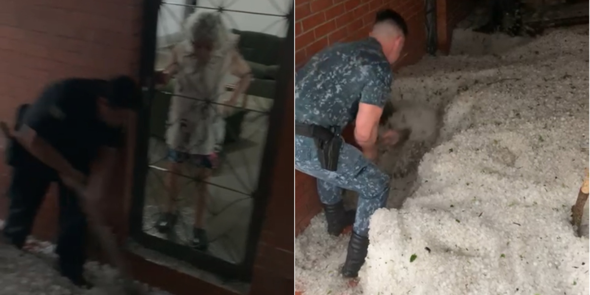  VÍDEO: Camada de meio metro de granizo deixa moradora trancada em casa 