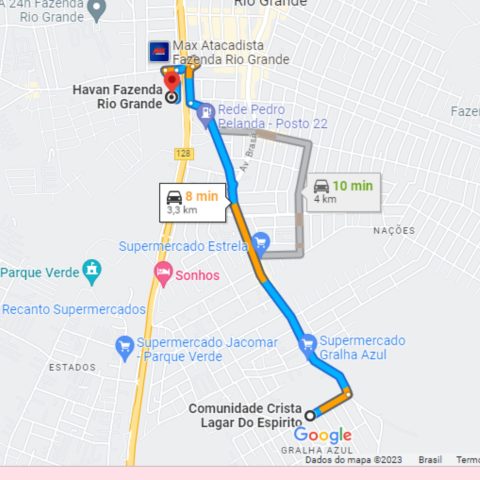 Distância entre o local do acidente e local onde o helicóptero do BPMOA pousou para resgatar a vítima. Trajeto até helicóptero foi feito por uma ambulância do Siate. (Imagem: Google Maps)