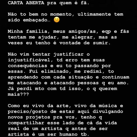 Veja a carta completa publicada por MC Guimê sobre ataques