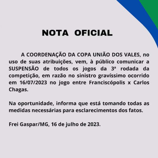 Nota oficial da organização do torneio