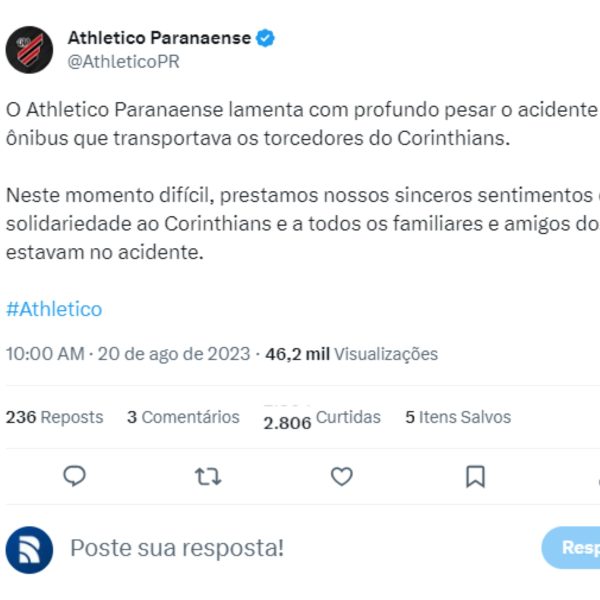 clubes lamentam acidente de ônibus com torcedores do Corinthians