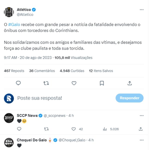 clubes lamentam acidente de ônibus com torcedores do Corinthians