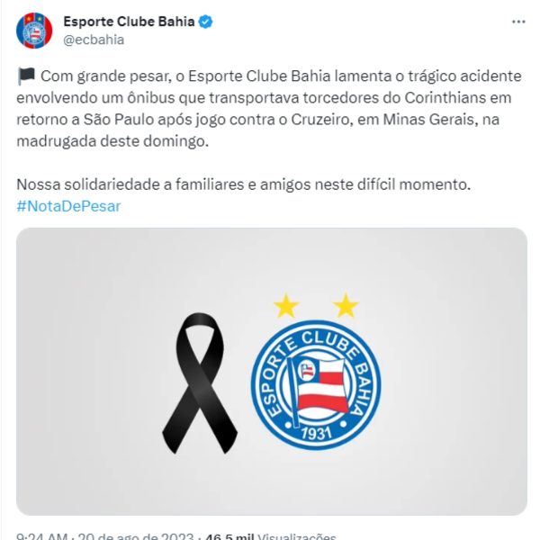 clubes lamentam acidente de ônibus com torcedores do Corinthians