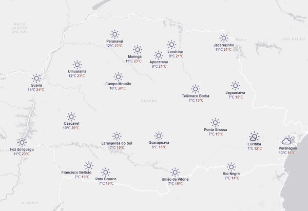 mapa de previsão de temperatura