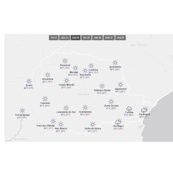 Previsão do tempo quinta-feira (24)