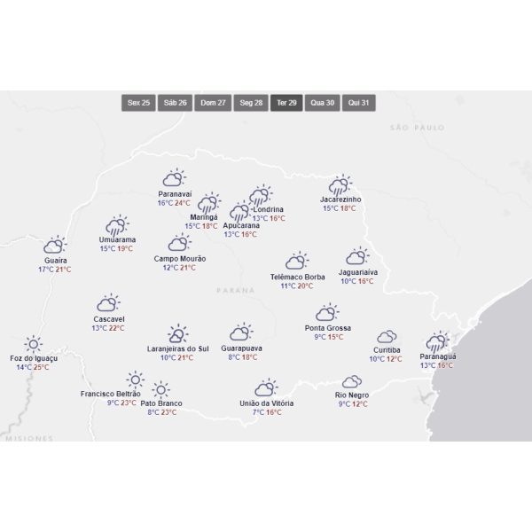 Frente Fria geada e chuva Paraná