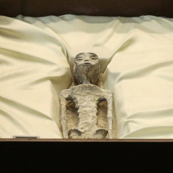  Os restos mortais de supostos seres extraterrestres foram exibidos no Congresso do México na última terça-feira (12) 