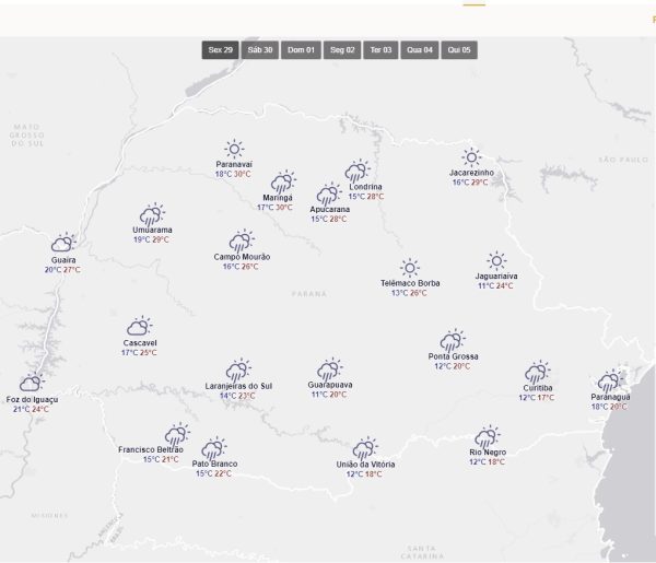 mapa da previsão do tempo 29 09 2