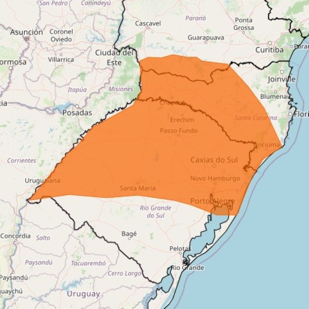  Alerta Laranja mapa paraná e sul do brasil 