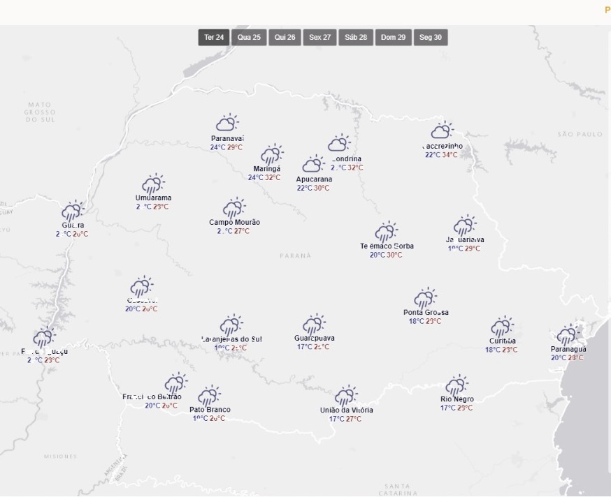  Paraná registra pancadas de chuva em todas as regiões nesta terça (24) 