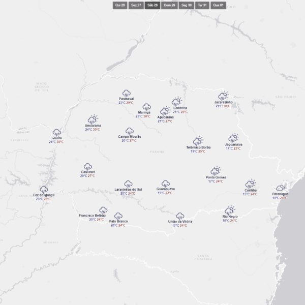 previsão do tempo final de semana parana
