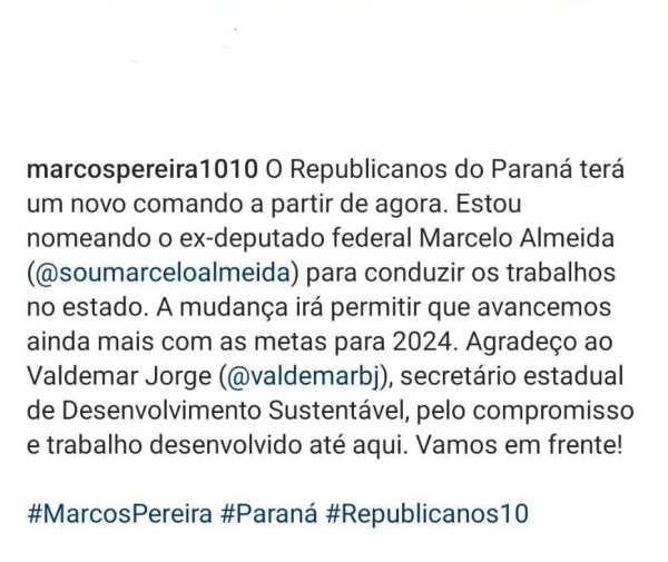 Marcelo Almeida presidente do Republicanos Paraná