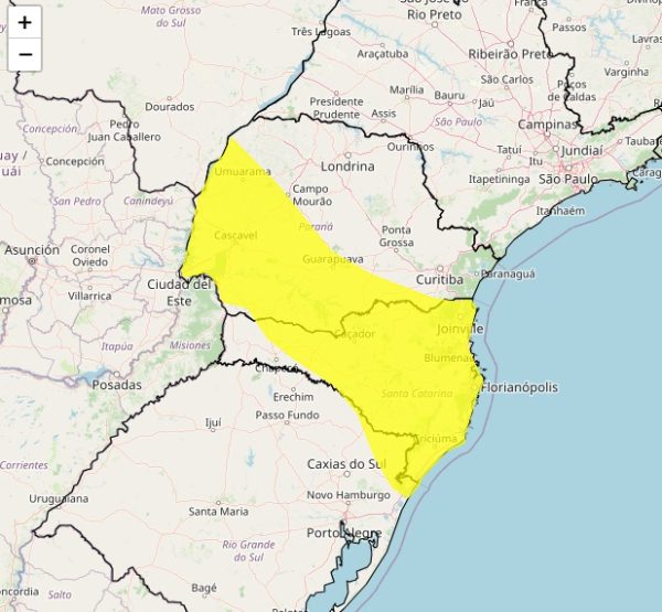 Alerta amarelo: Paraná tem risco de temporal, diz Simepar; veja regiões afetadas