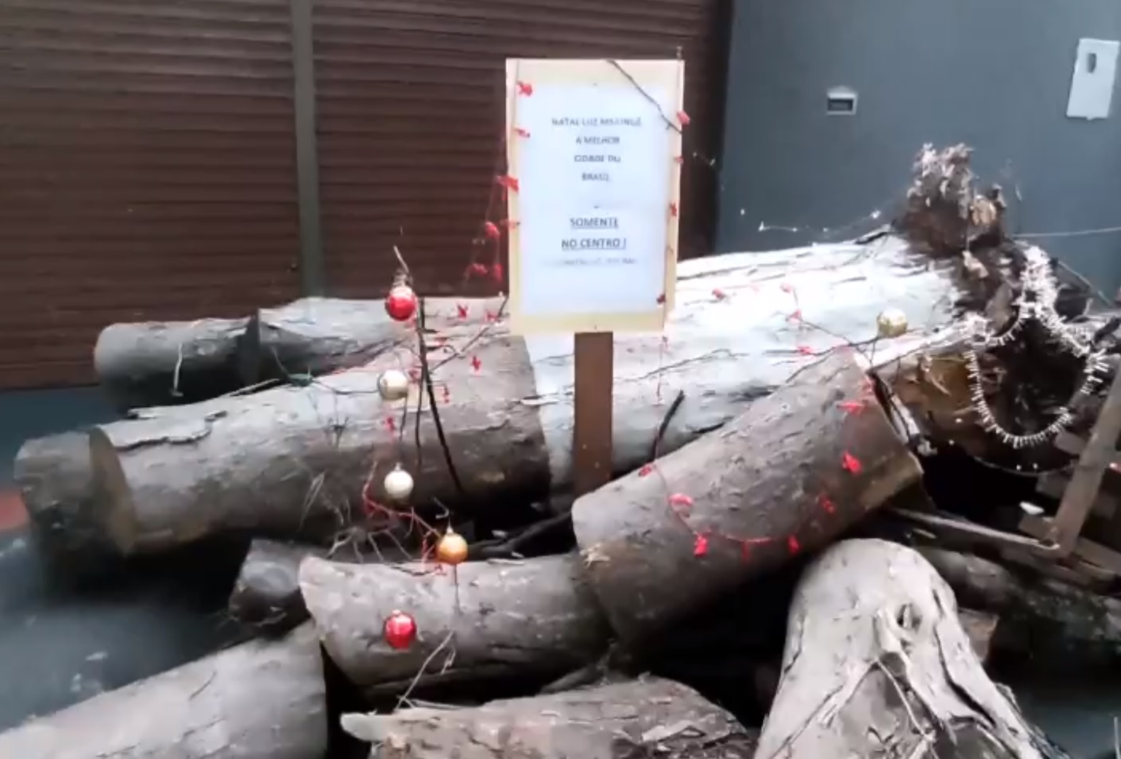  Após 40 dias de temporal, moradores enfeitam troncos com luzes de Natal; VÍDEO 