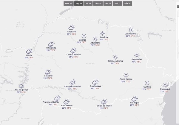 Calorão e chuva: veja previsão do tempo para o Paraná esta semana