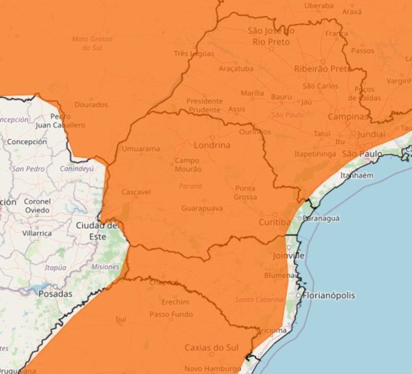 Alerta laranja emitido pelo Inmet