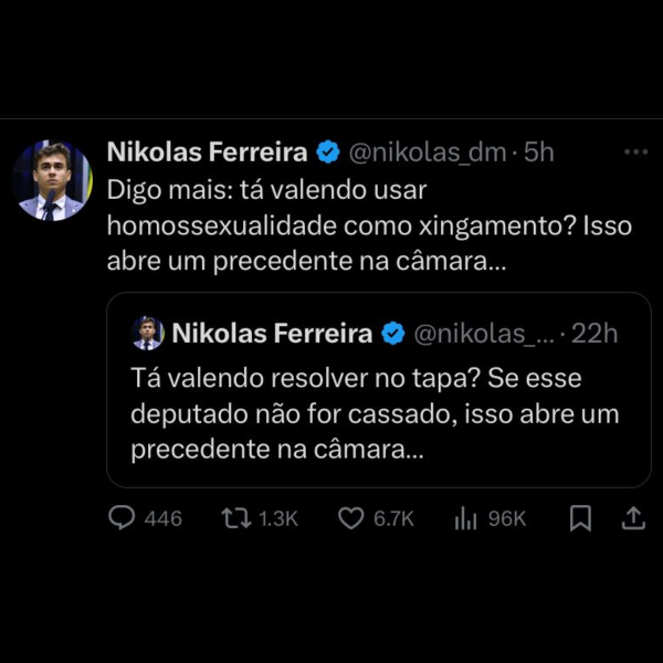 Nikolas Ferreira em sua conta no X (antigo Twitter)