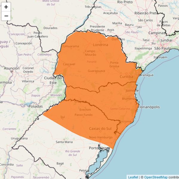 mapa mostra alerta de tempestade e previsão do tempo