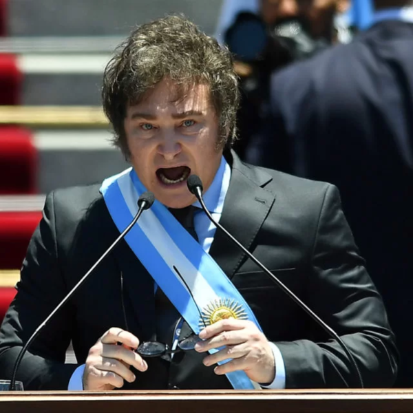 Javier Milei, presidente da Argentina, no discurso de posse