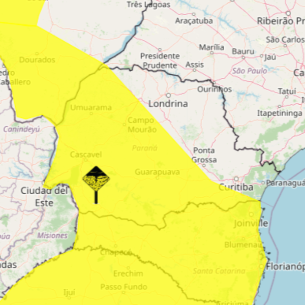 Parte do Estado está em alerta amarelo, de acordo com o Inmet.