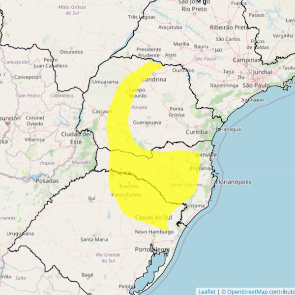 mapa do inmet mostrando áreas de perigo para tempestades e chuvas no Brasil