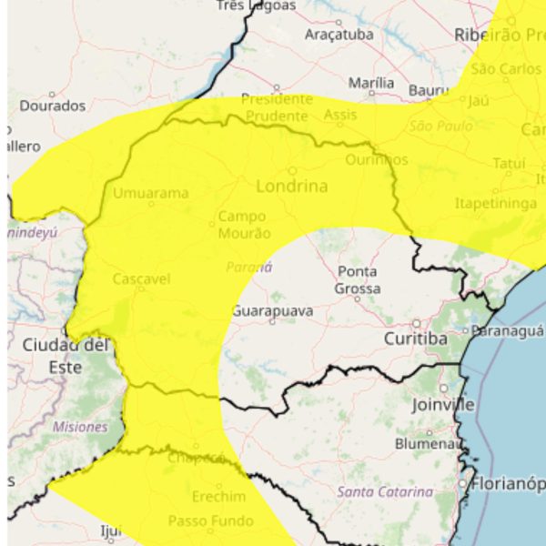 alertas amarele e larajna tempestades paraná