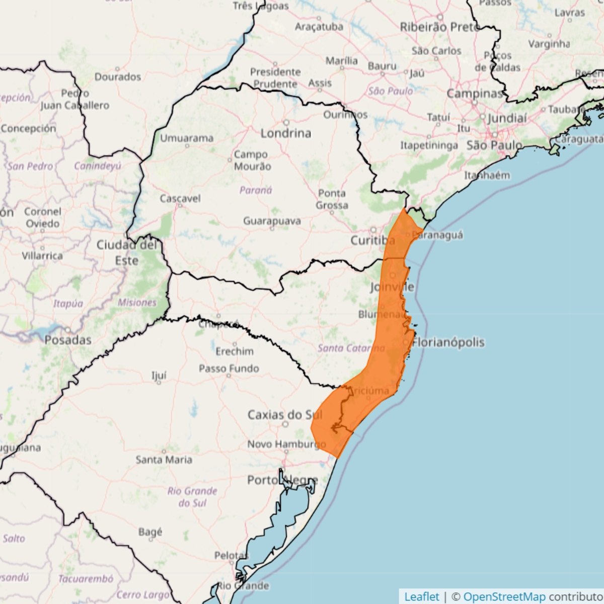  mapa do inmet com destaque na cor laranja para litoral do paraná 