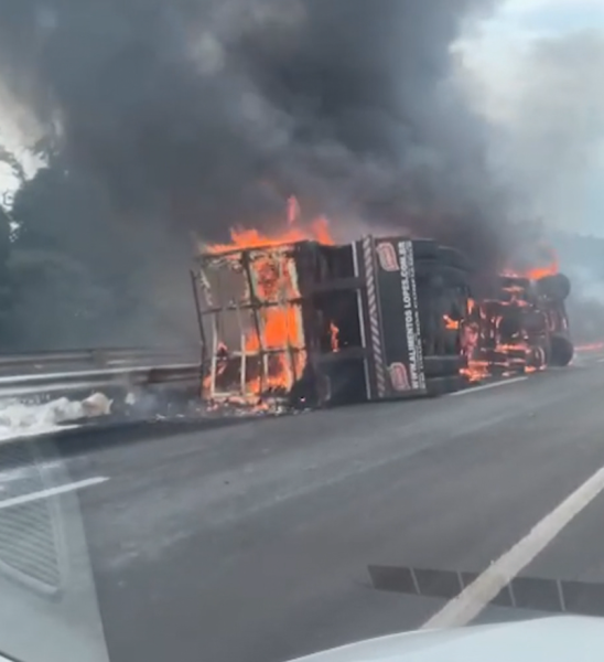 carreta pega fogo e motorista morre