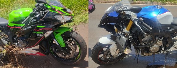 motos esportivas envolvidas em acidente que deixou pilotos feridos na BR-376