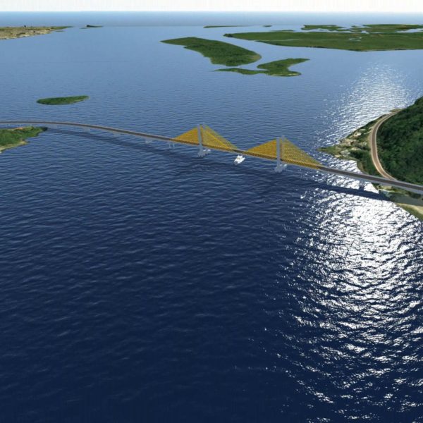 ilustração da maquete da nova ponte de guaratuba, no litoral do paraná
