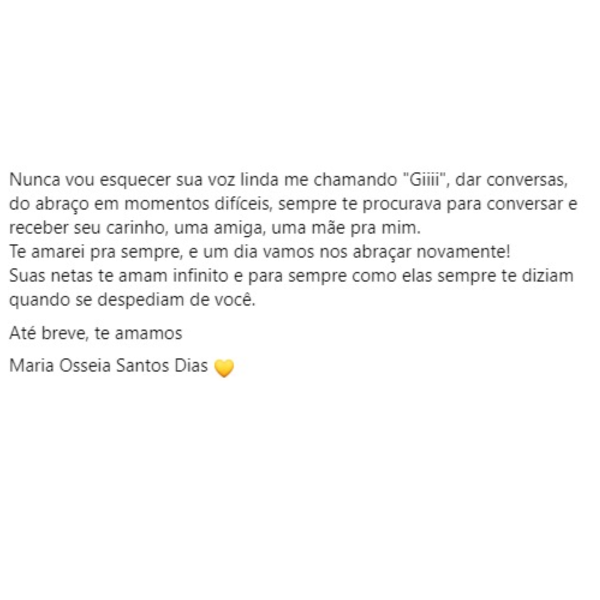 Homenagem da nora de Maria Osséia