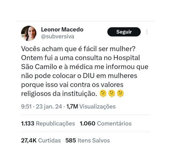 Hospital se recusa a colocar DIU em paciente