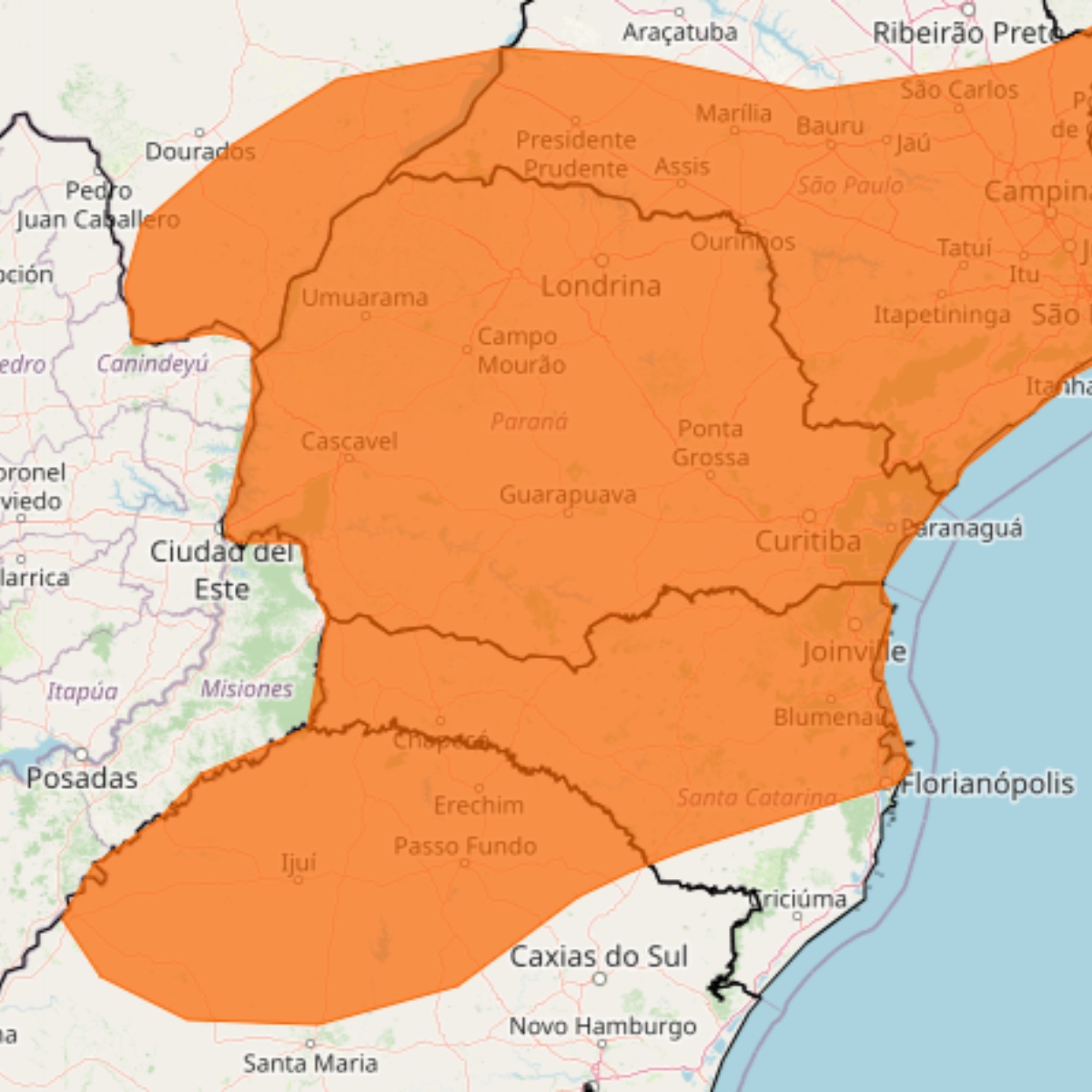  Alerta Laranja para tempestades no Sul do Brasil 