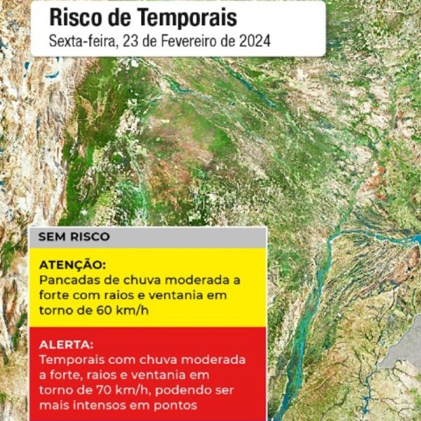 Alerta amarelo aponta risco de pancadas de chuva e ventanias