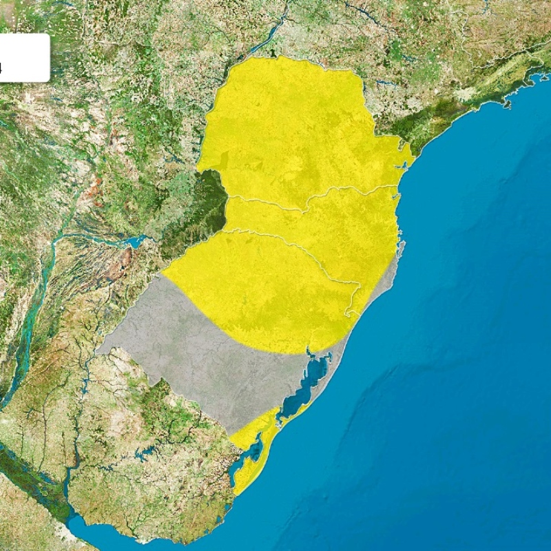 Mapa mostra alerta amarelo sobre o Paraná