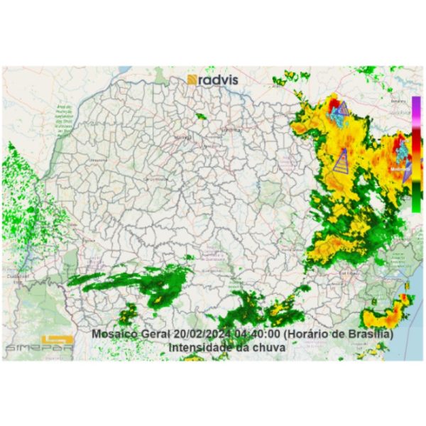 Mapa apresenta regiões com registro de chuvas no Paraná
