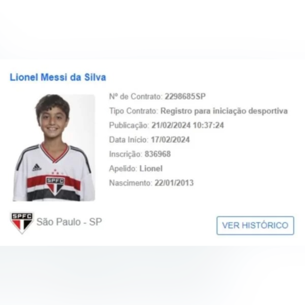 Lionel Messi do São Paulo tem contrato registrado e já pode atuar pelo clube