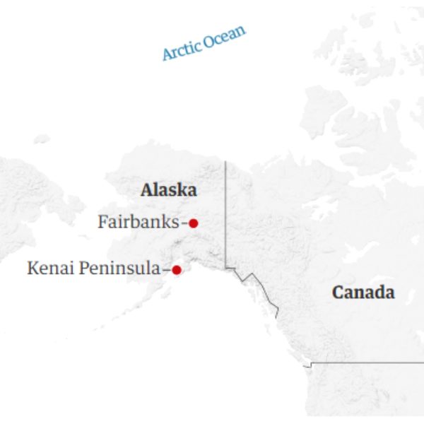 mapa do alasca Fairbanks e Kenai