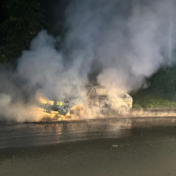 carro completamente destruído após incêndio PR-445