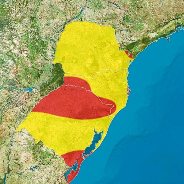 Mapa do Climatempo indica alerta de temporais para as regiões oeste e sudoeste