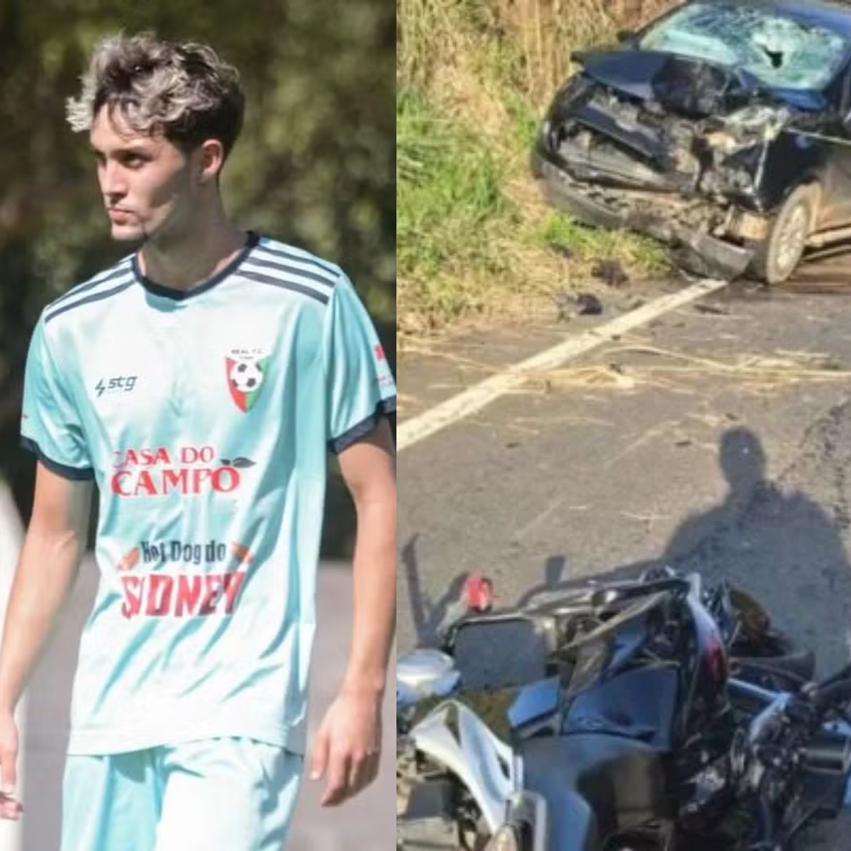  Jogador de futebol morre aos 20 anos após se envolver em acidente entre carro e moto 