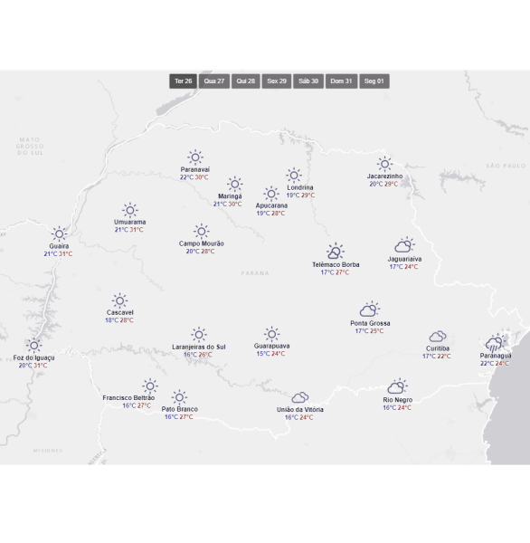 Tempo firme e nuvens: veja a previsão para os próximos dias no Paraná
