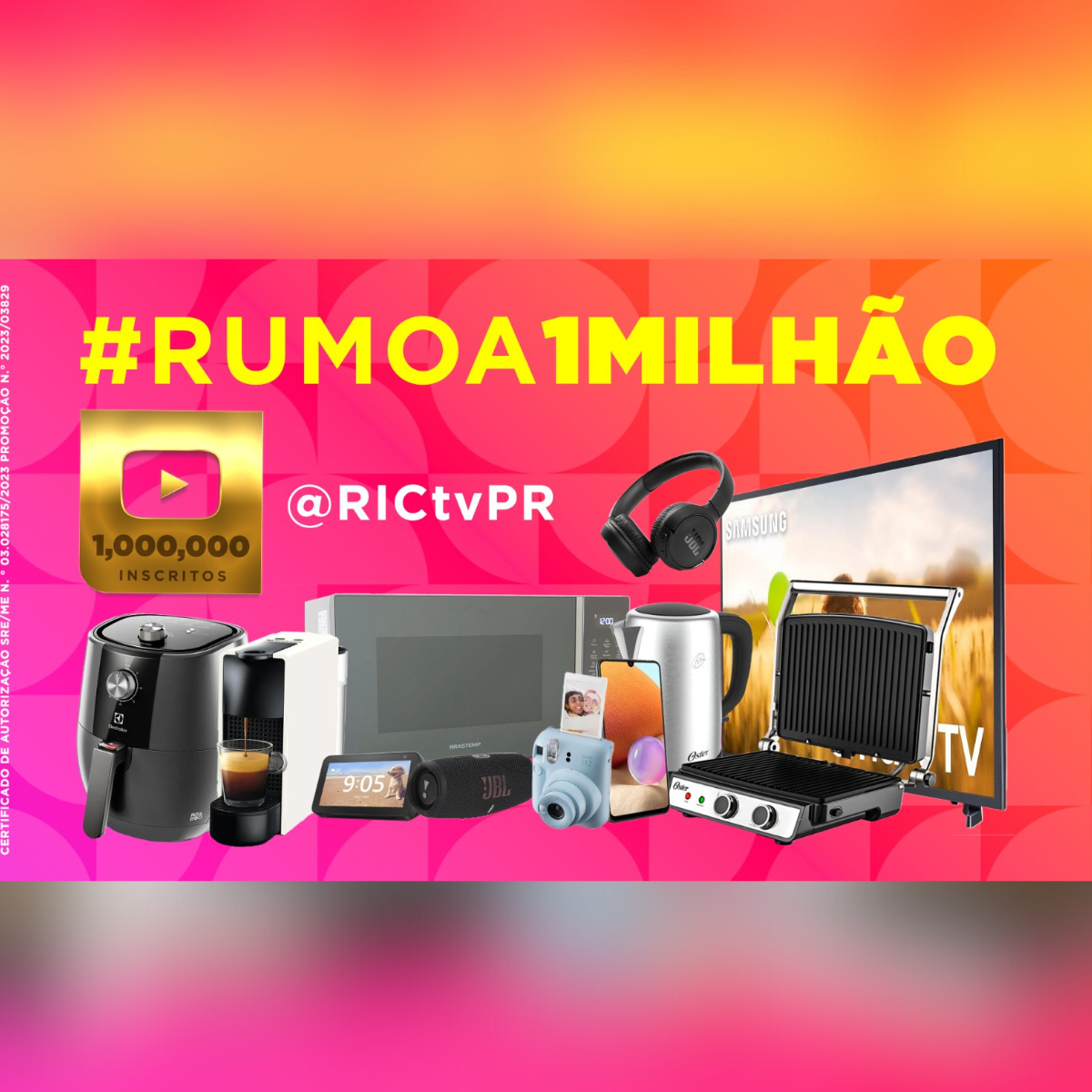  A RICtv do Grupo RIC lançou nesta quarta-feira (13) a promoção “Rumo a 1 milhão de inscritos no youtube da RICtv.” 