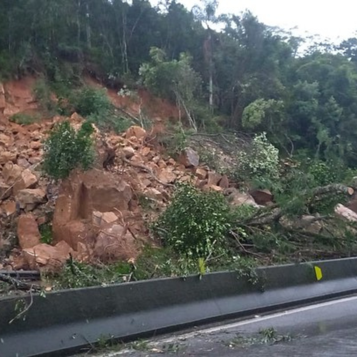  Após chuvas, queda de barreira interdita BR-101 na região de Palhoça 