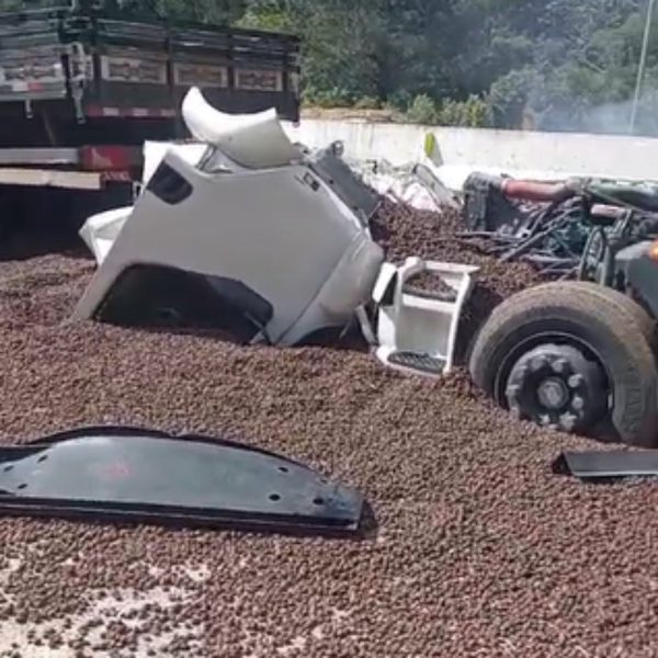 Carro modelo VW Gol após colisão frontal com caminhão